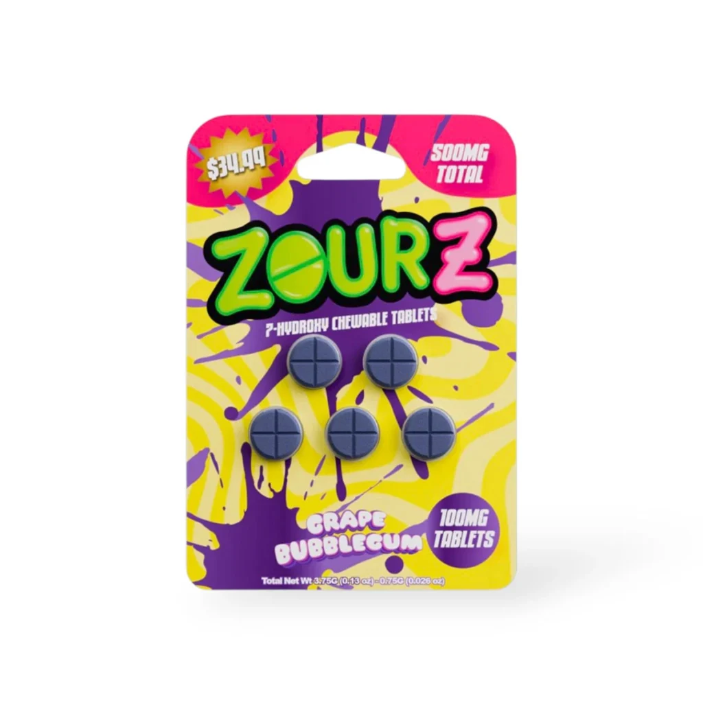 Zourz 7 Hydroxy Chewable Tablet Grape Bubblegum 100mg Per Tablet 5ct 50656 1024x1024